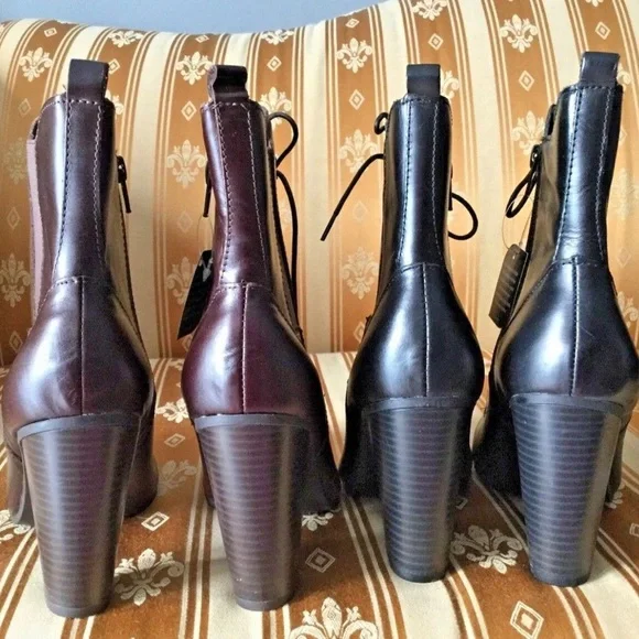 Liz Claiborne LEATHER Lace Up BOOTIES Heel Boots Black 7M - Picture 4 of 8